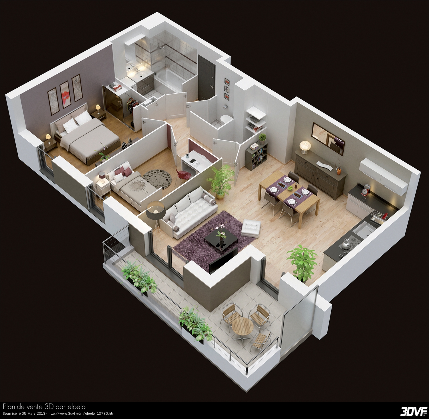 plan appartement moderne 3d