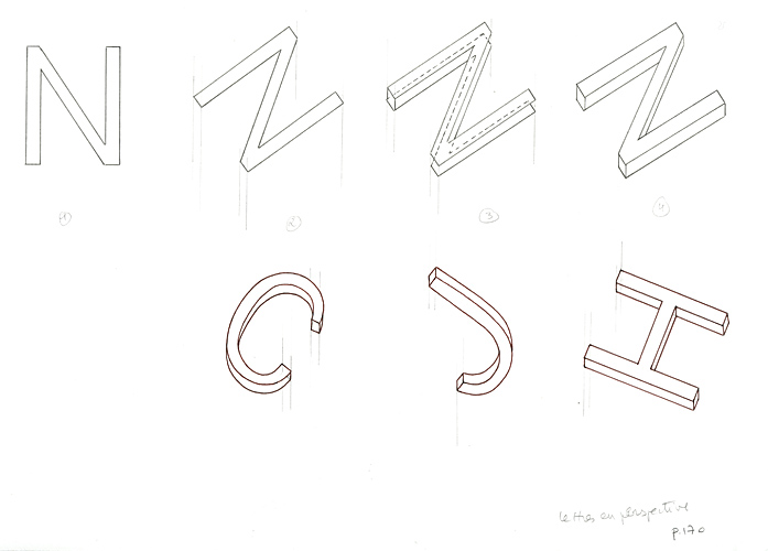 3d de la lettre j en perspective centrale